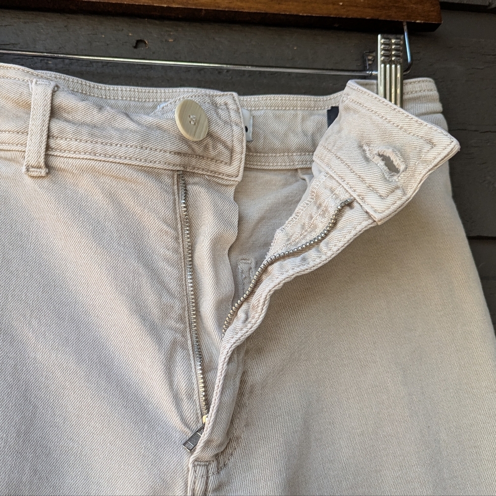 Zara High Rise Beige Cream Stretch Denim Wide-Leg Jeans Size 4 Raw Hem - Picture 5 of 8